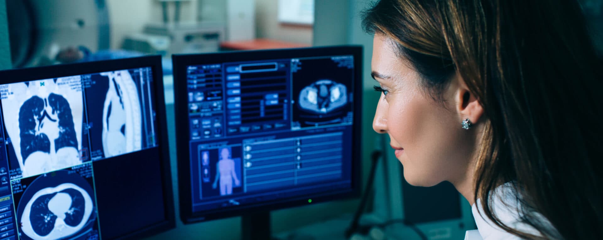 Radiologist reviewing medical imaging